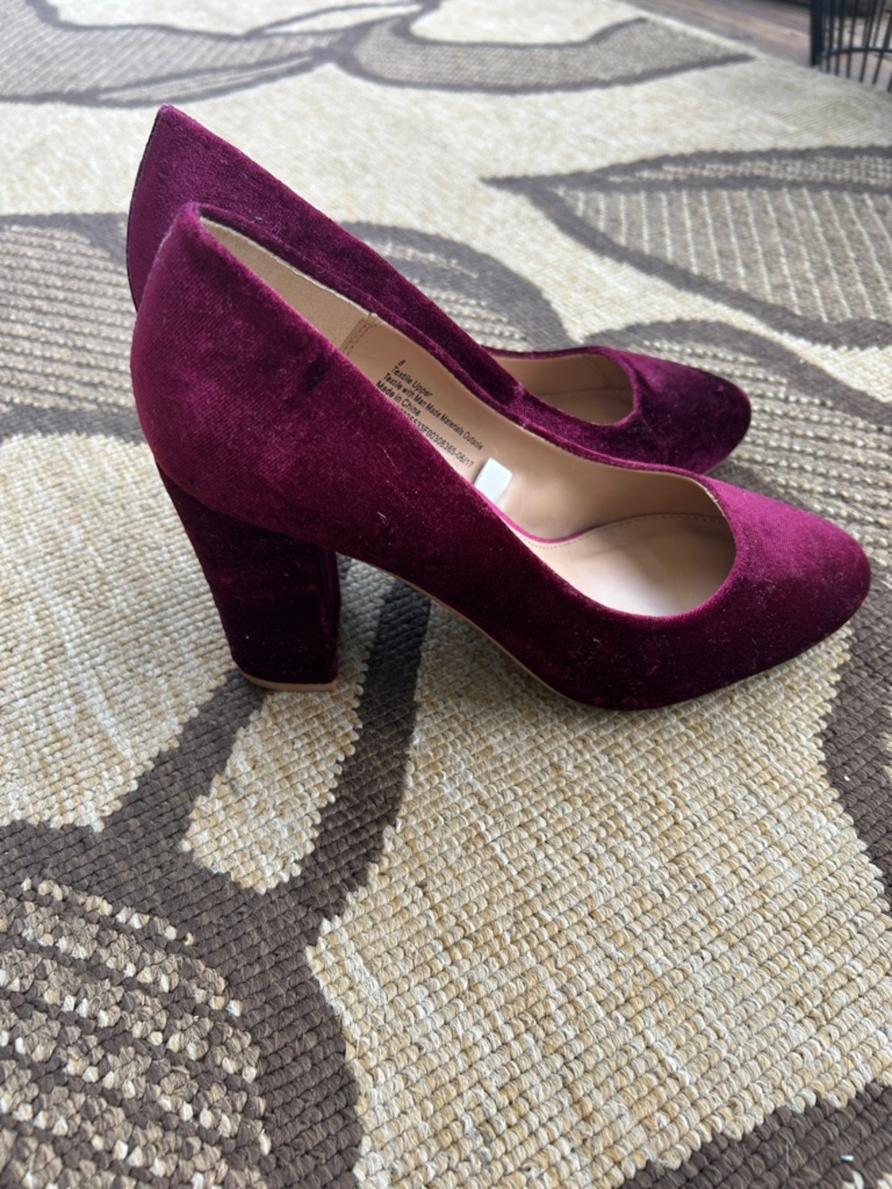 a new day Burgundy Velvet Block Heel Pumps
